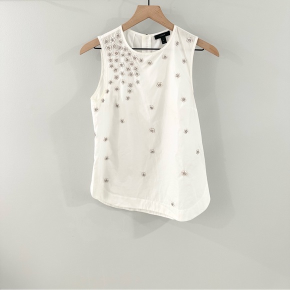 J. Crew Floral Sequin Shell White Size 0 - Picture 2 of 6